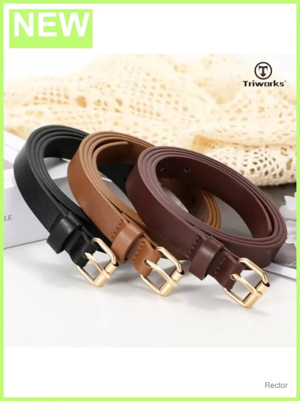 Women Skinny Faux Leather Belt for Jeans, 3 Pack with Gold Buckle